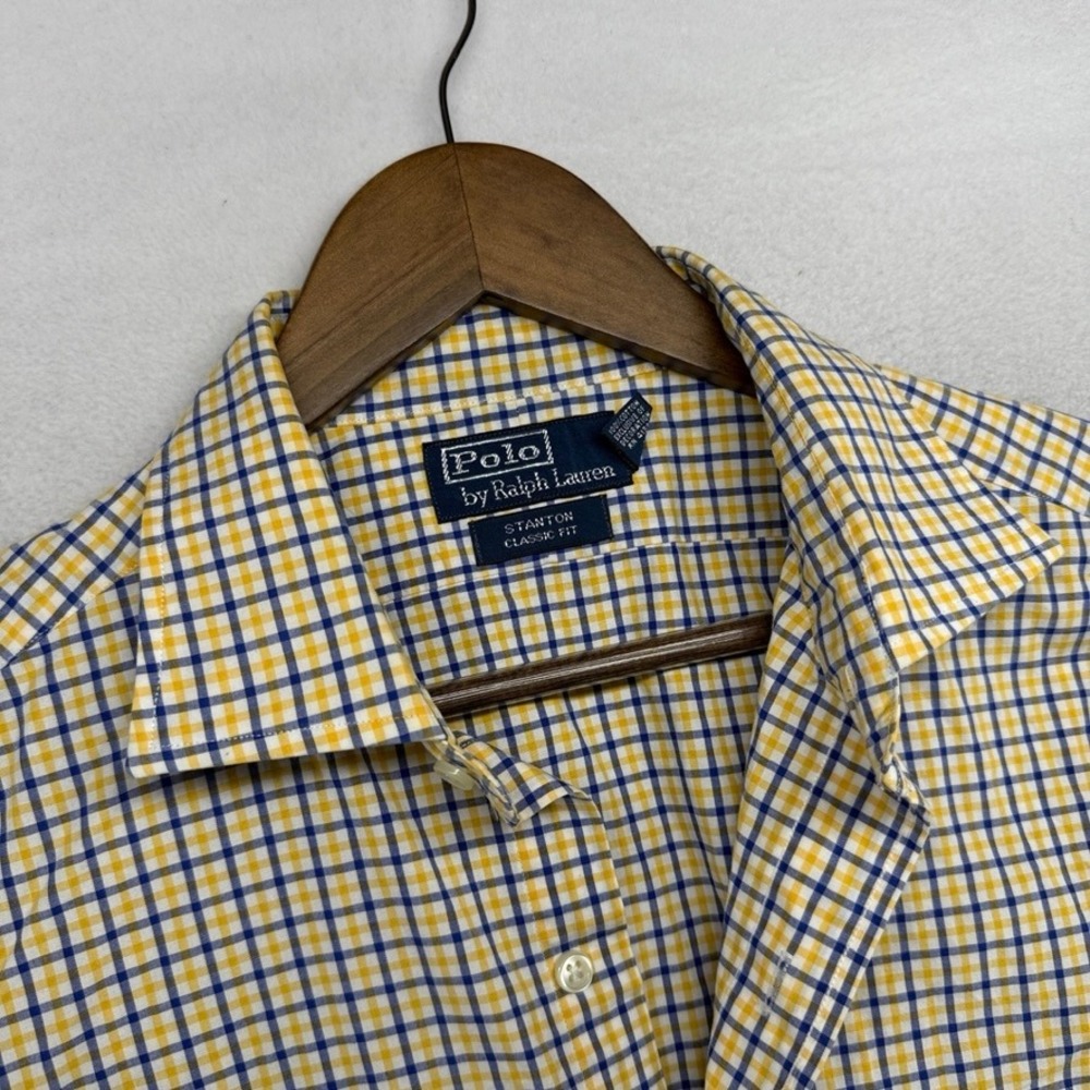 Vintage Ralph Lauren Shirt Mens Large Yellow Blue Stanton Plaid Check Preppy 90s